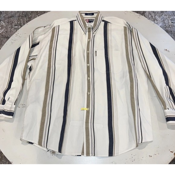 Ralph Lauren Men XL  XXL Button Down Long Sleeve Shirt Stipe Ivory Coal Runs BIG - Picture 3 of 13